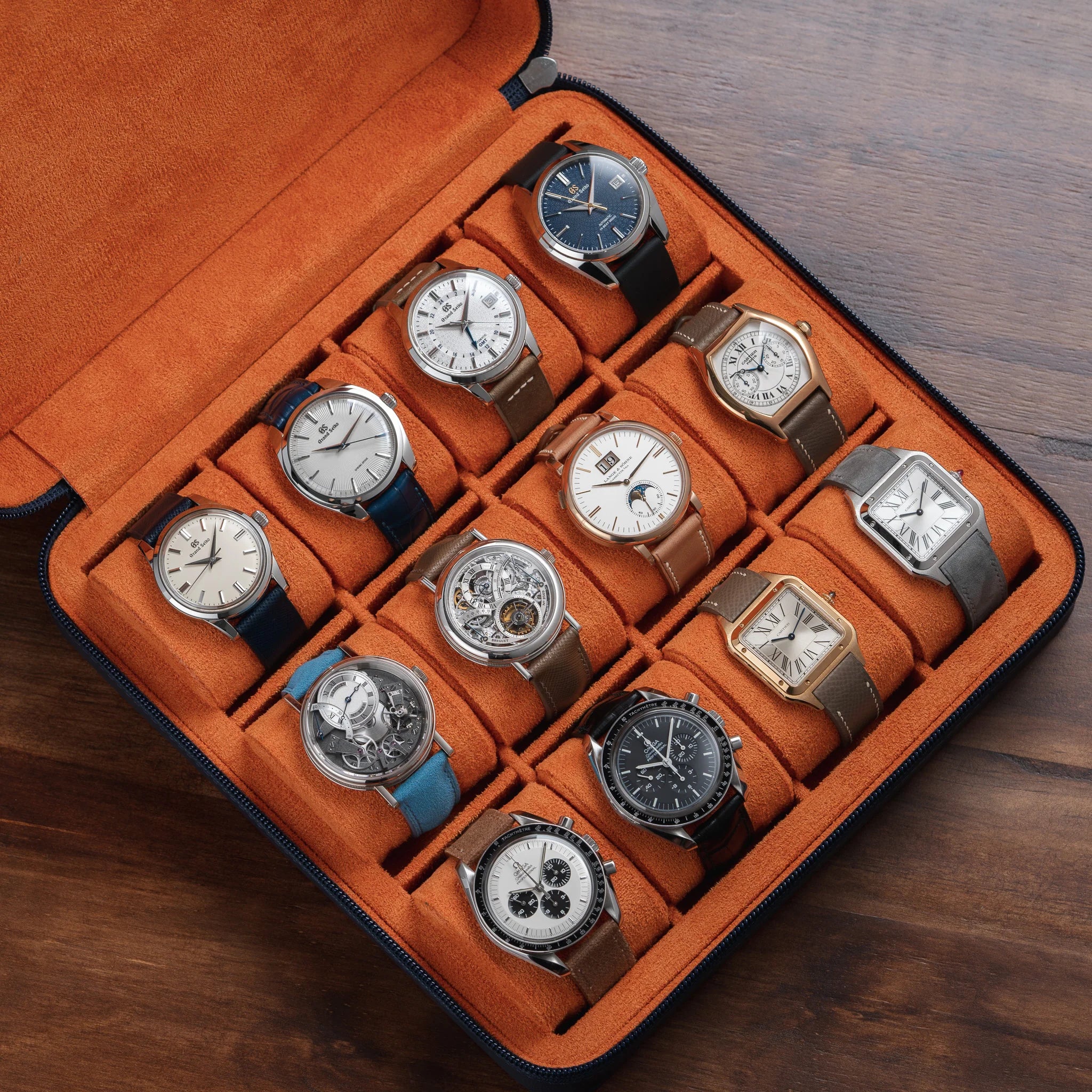 Delugs | 手錶攜帶盒 12隻裝 拉鍊皮製 藍色/橘內