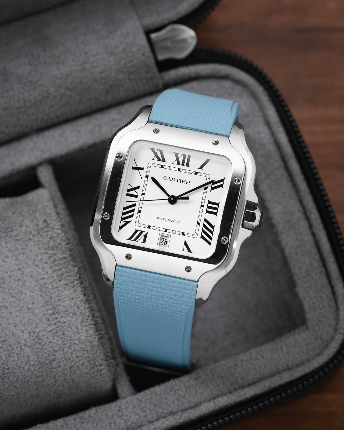 Delugs Cartier Santos de Cartier 專用 Sailcloth 紋理 CTS 橡膠錶帶｜Baby Blue 淺藍