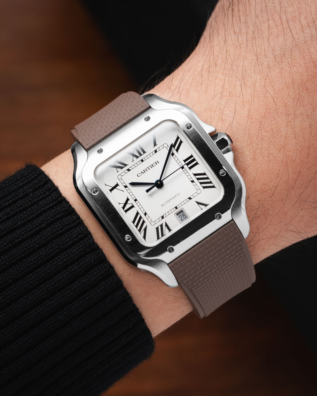 Delugs Cartier Santos de Cartier 專用 Sailcloth 紋理 CTS 橡膠錶帶｜Brown 棕色