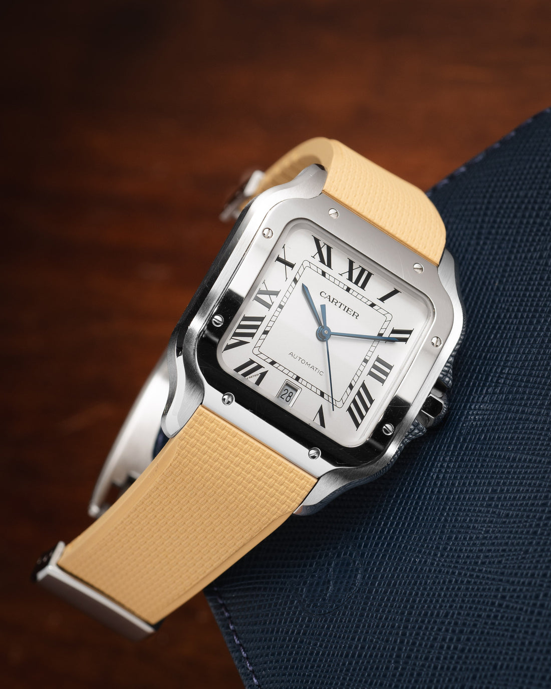 Delugs Cartier Santos de Cartier 專用 Sailcloth 紋理 CTS 橡膠錶帶｜Gold 金色