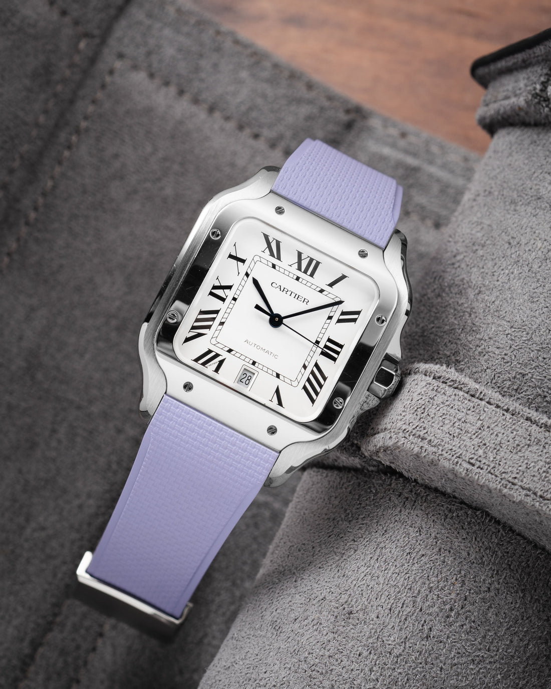 Delugs Cartier Santos de Cartier 專用 Sailcloth 紋理 CTS 橡膠錶帶｜Lavender 薰衣草紫