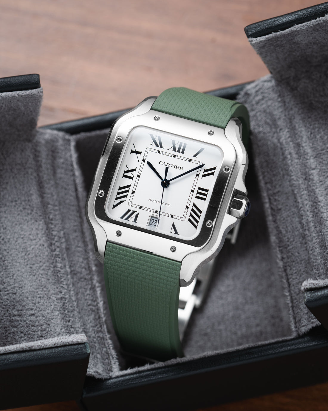 Delugs Cartier Santos de Cartier 專用 Sailcloth 紋理 CTS 橡膠錶帶｜Olive Green 橄欖綠