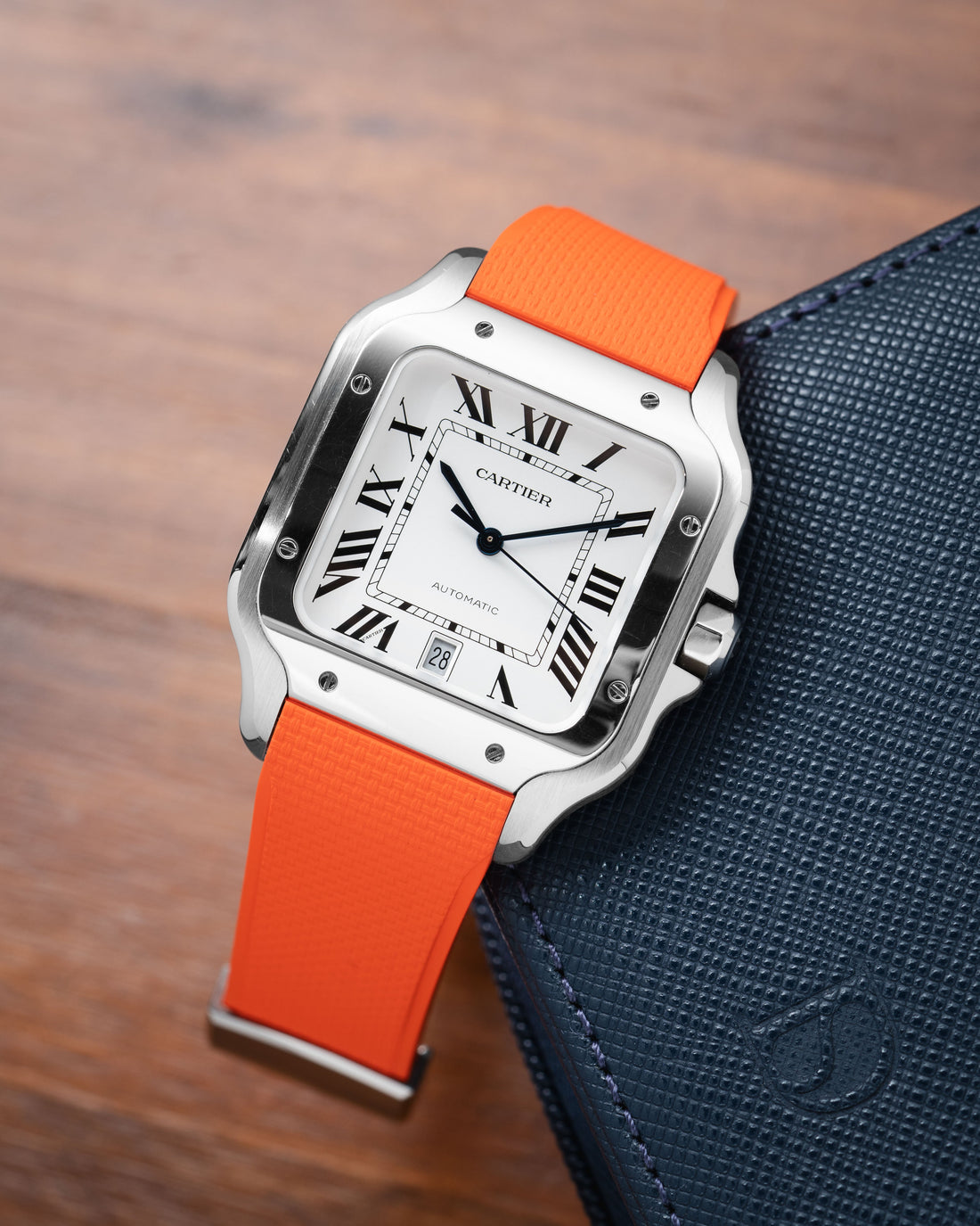 Delugs Cartier Santos de Cartier 專用 Sailcloth 紋理 CTS 橡膠錶帶｜Orange 橘色