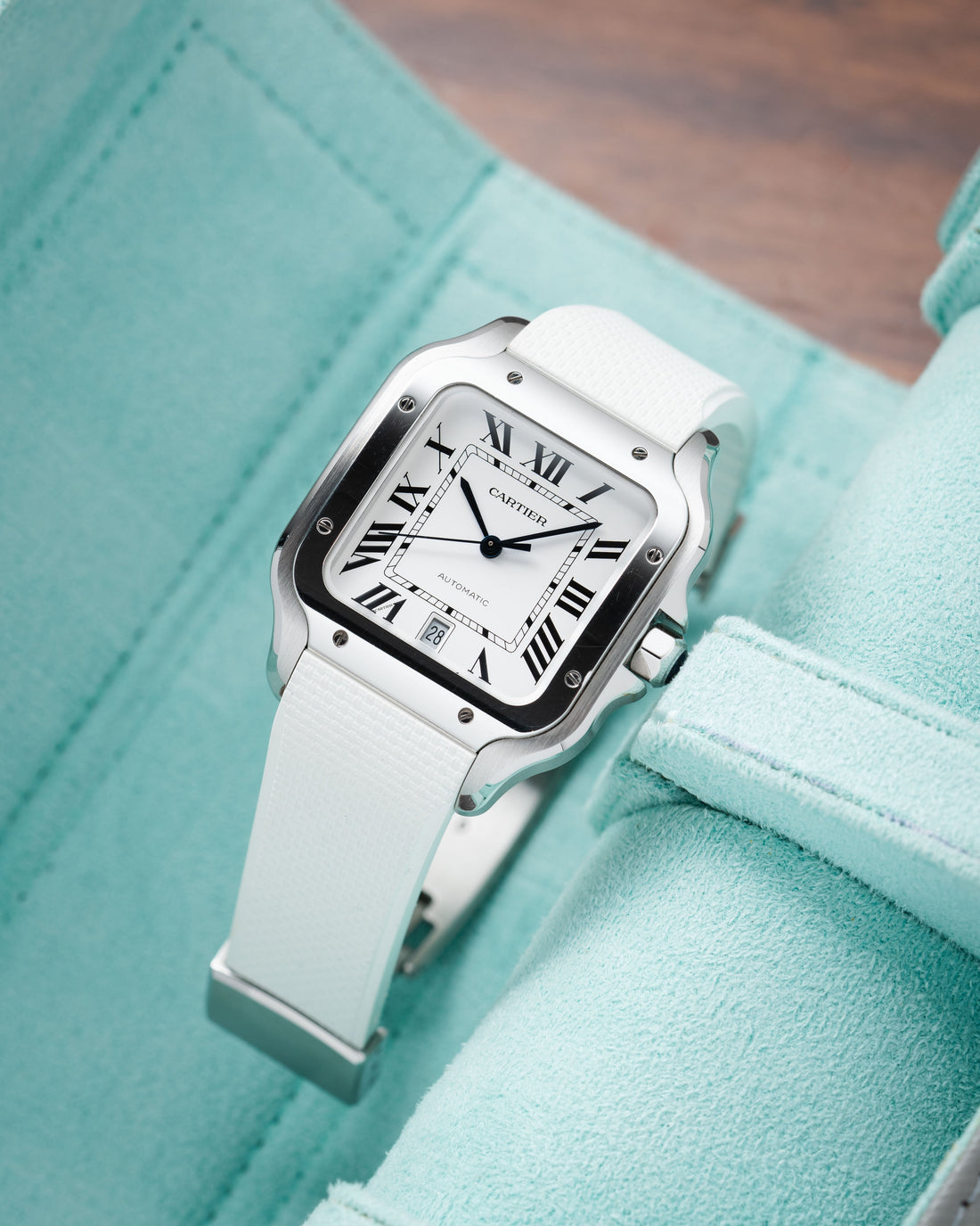 Delugs Cartier Santos de Cartier 專用 Sailcloth 紋理 CTS 橡膠錶帶｜White 白色