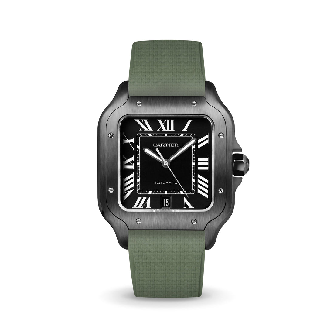 Delugs Cartier Santos de Cartier 專用 Sailcloth 紋理 CTS 橡膠錶帶｜Olive Green 橄欖綠