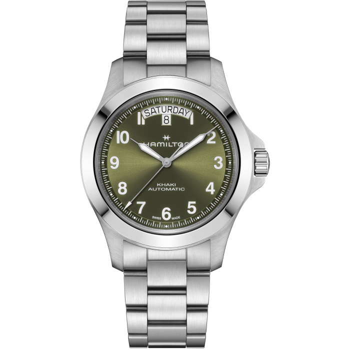 Hamilton 漢米爾頓 Khaki Field King Day-Date 40mm 綠色不鏽鋼鍊帶 H64475160